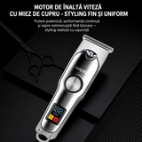 Mașină Profesională de Tuns și Contur HALEY HY-4518/HY-4519, Acumulator 500mAh, Autonomie 60 Min, Display LED, 4 Piepteni 1.5–6 mm, Încărcare USB