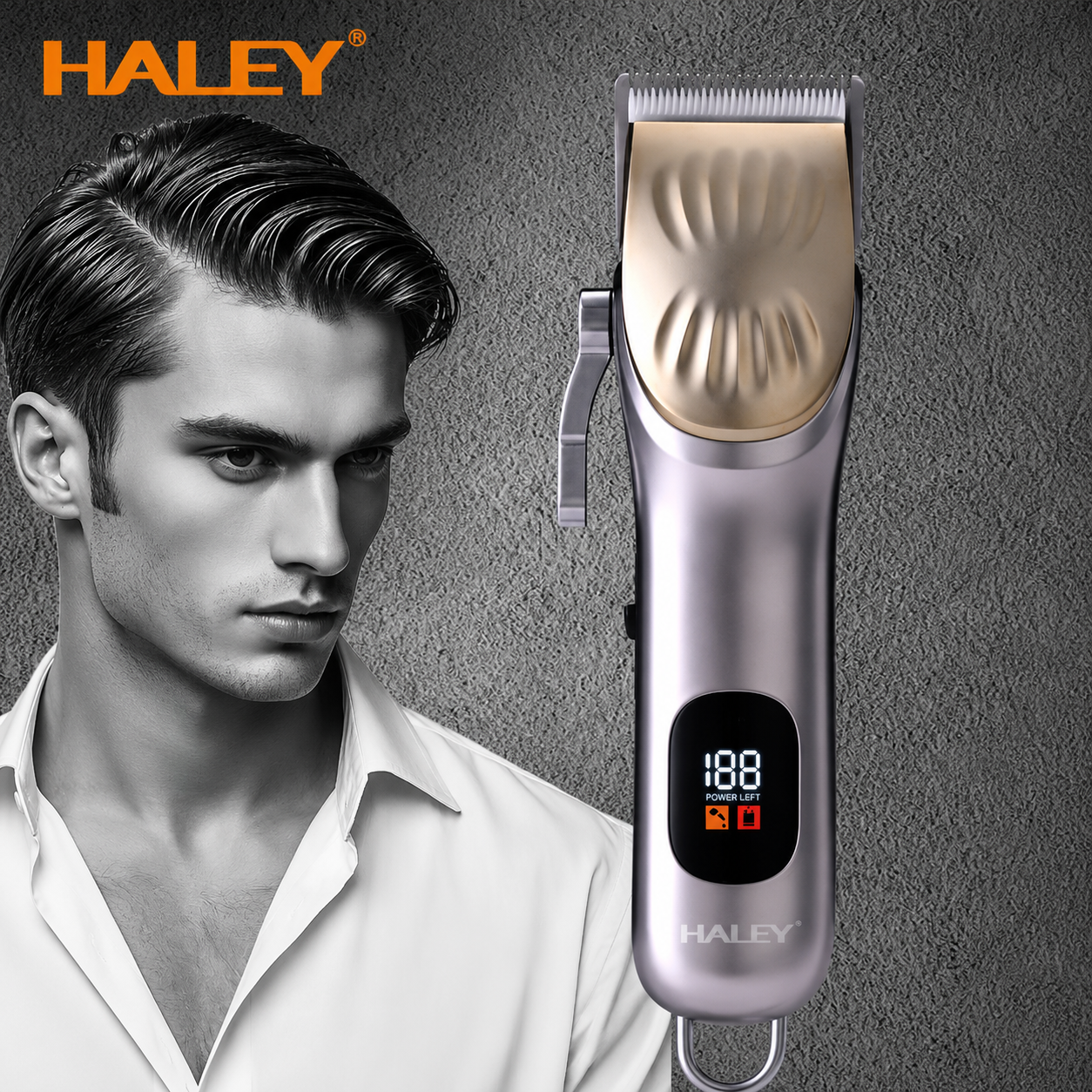 Mașină de Tuns Profesională HALEY HY-4510, Lamă Ceramică, 5 Trepte de Tăiere, Acumulator 1200mAh, Autonomie 120 Min, Încărcare USB Type-C, Display Digital