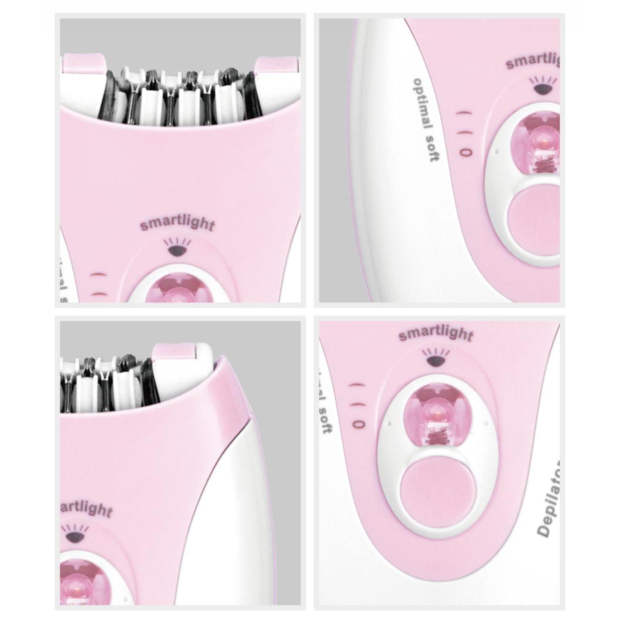 Epilator Electric pentru Femei HALEY HY-6501, 36 Pensete, 2 Trepte de Viteză, Lumină LED, Sistem de Masaj, Acumulator Reîncărcabil, Alb/Roz