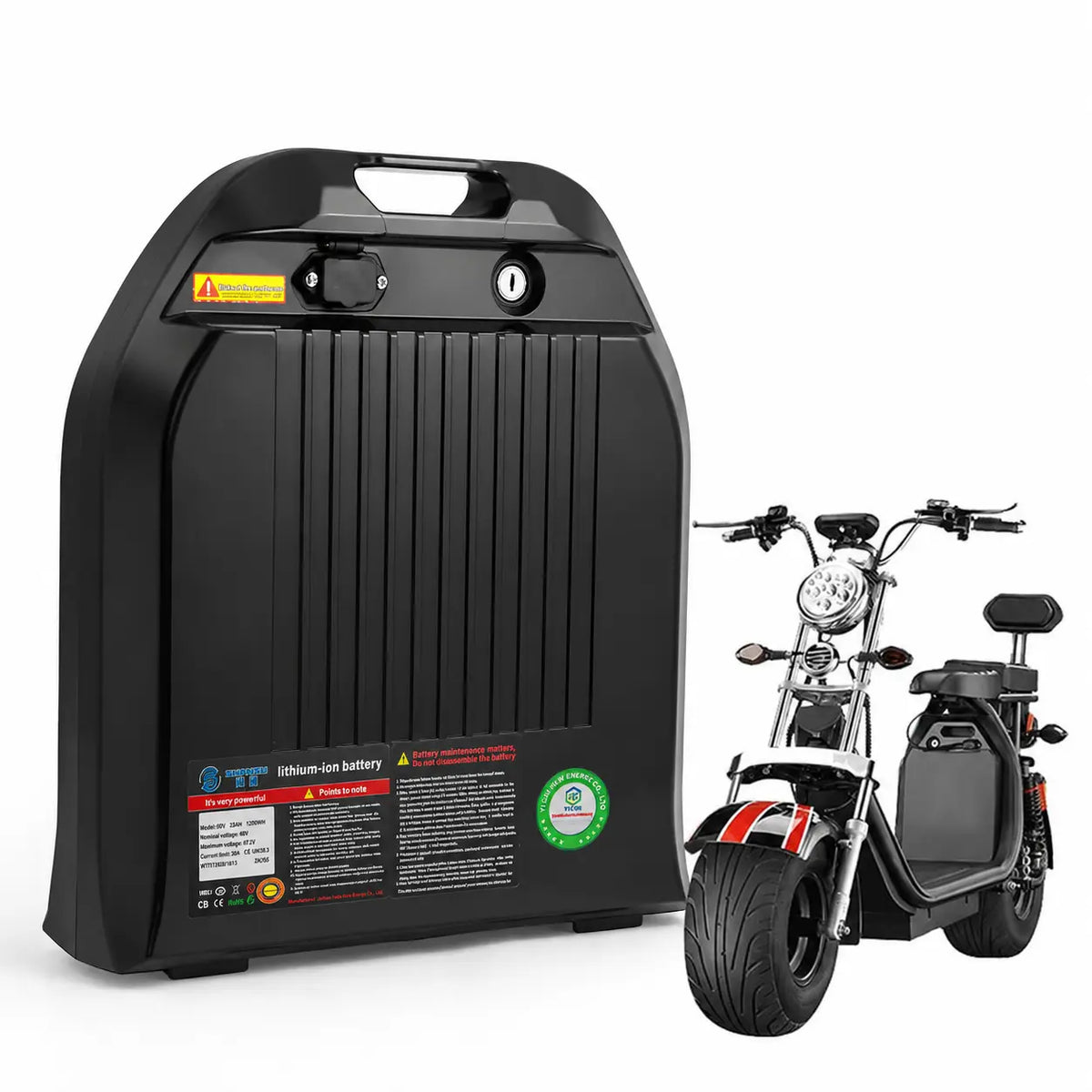 Acumulator Litiu-Ion 60V 20Ah (1200Wh) pentru Scuter Electric – Baterie Detasabilă, BMS Integrat, Curent Maxim 40A, Încărcare 67.2V