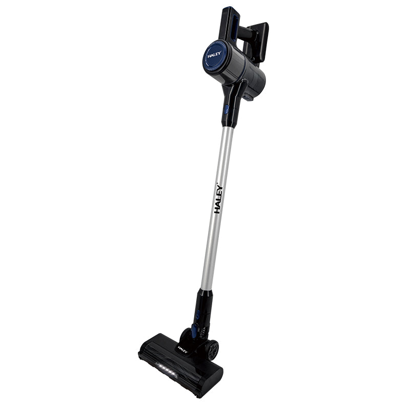 Aspirator Vertical cu Fir 2 în 1 HALEY®, 300W, 22.2V, Autonomie 35 Min, Perie LED, Filtru Lavabil, Recipient 1L, Negru/Argintiu