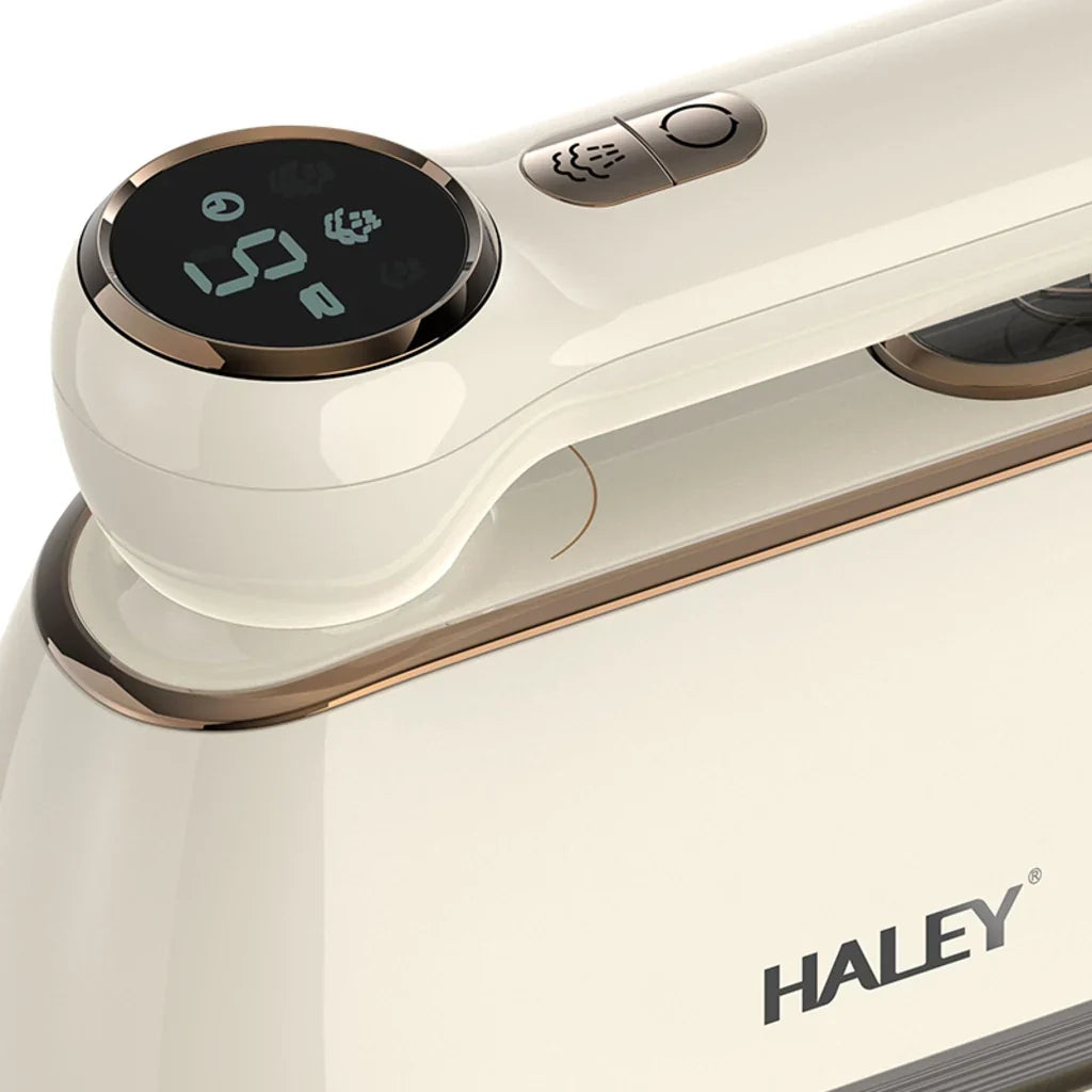 Fier de călcat vertical cu aburi HALEY HY-2005, 2000W, Ecran Digital LED, Talpă din Inox, Rezervor 150 ml, Încălzire Rapidă, Alb
