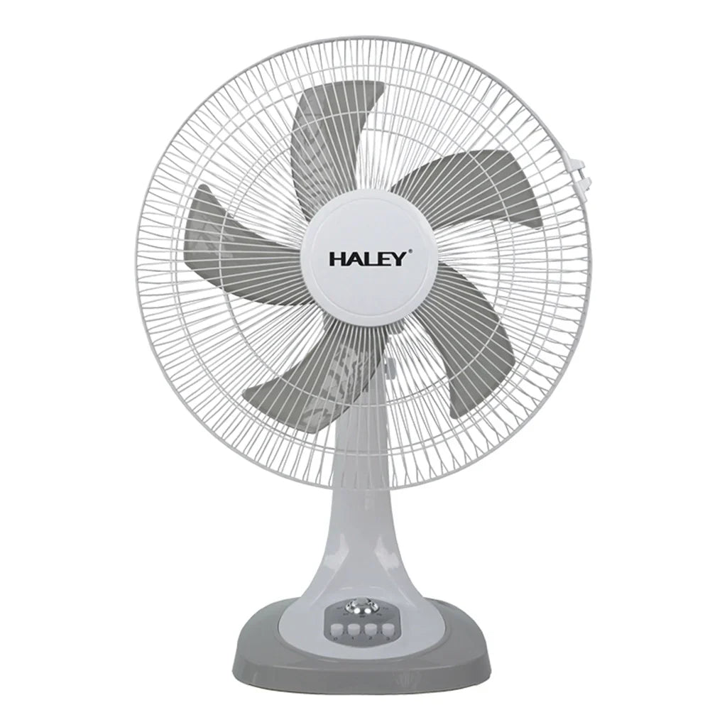 Ventilator de Masă HALEY HY-6018, 16 Inch, 5 Pale, 3 Trepte de Viteză, Oscilație Orizontală, Motor Puternic și Silențios, Alb