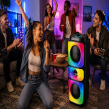 Boxă Portabilă Bluetooth 5.3 Sing-e ZQS42108XM, 200W, 2 Difuzoare 4", Microfon Inclus, Lumini LED RGB, Acumulator 2500mAh, Karaoke, Negru