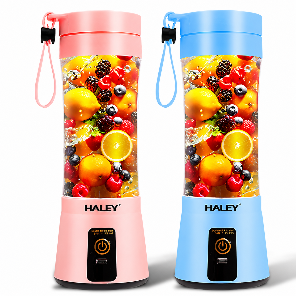 Blender Portabil Haley HY-2950, 480 ml, Baterie 2000 mAh, Reîncărcabil USB, Mini Smoothie Maker pentru Fructe și Legume