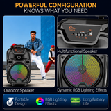 Boxă Portabilă Bluetooth Sing-e® ZQS8188, 200W PMPO, Difuzor 8", Microfon Wireless, LED RGB, USB, TF Card, FM Radio, Telecomandă, Acumulator 3000mAh