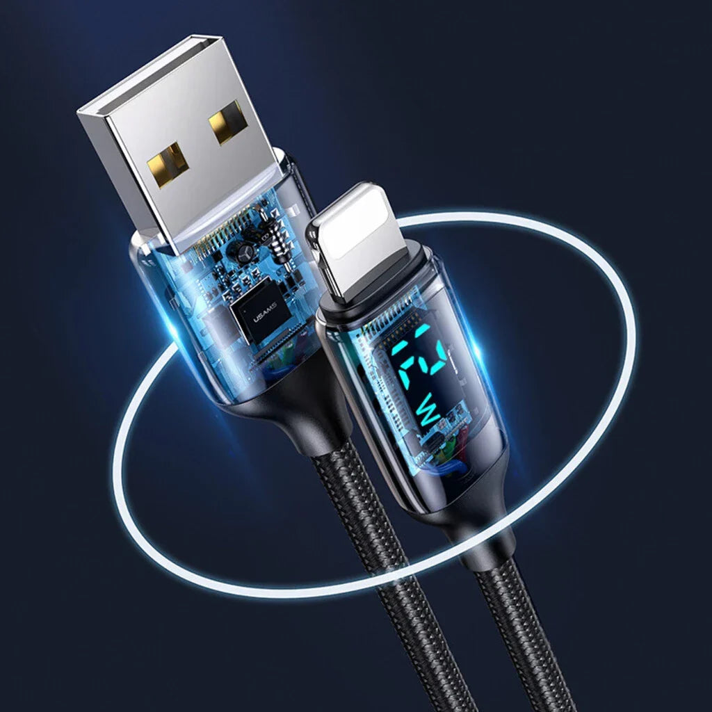 Cablu de Încărcare și Transfer Date USAMS cu Display Digital LED, 1.2m, 2.4A, 12W