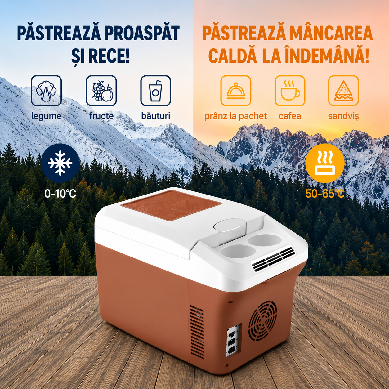 Frigider Auto Portabil AT PERFORMANCE® 15L, 12V/24V și 220V, Funcție Răcire și Încălzire