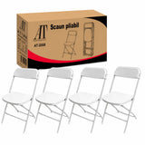 Set 4 Scaune Pliabile Albe cu Structură Metalică și Șezut din Plastic Rezistent – Scaune Rabatabile pentru Evenimente, Terasă, Bucătărie și Uz Profesional