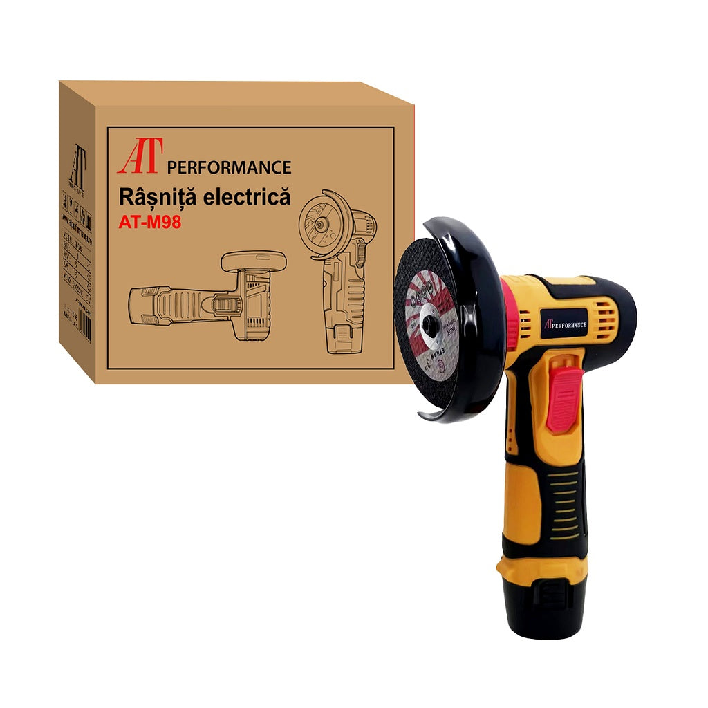 Mini Polizor Flex Unghiular Portabil, AT PERFORMANCE®, 2 acumulatori 12V, 750W, 1500 mAh, 19500 rpm, 6 discuri 76 mm, Autonomie Mare