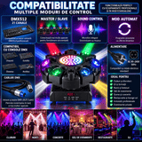 Moving Head LED Profesional Multi-Efect 100W, 6×10W RGBW CREE, Laser Roșu + Verde, Strobe Alb și Galben, 91 LED-uri, Brațe Rotative, DMX512 21 Canale, Sound Control