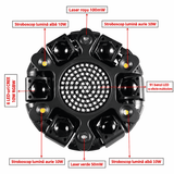 Moving Head LED Profesional Multi-Efect 100W, 6×10W RGBW CREE, Laser Roșu + Verde, Strobe Alb și Galben, 91 LED-uri, Brațe Rotative, DMX512 21 Canale, Sound Control