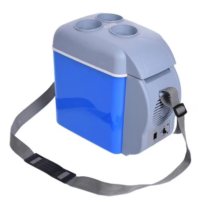 Frigider auto portabil AT PERFORMANCE® 7.5L, 12V, funcție de răcire și încălzire, compact, cu LED, ideal pentru mașină, camping și birou – Alb/Albastru