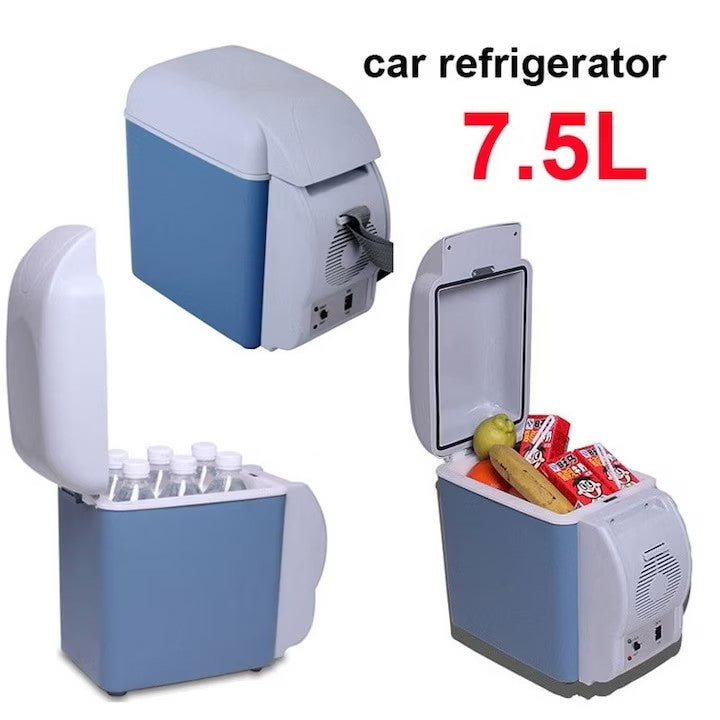 Frigider auto portabil AT PERFORMANCE® 7.5L, 12V, funcție de răcire și încălzire, compact, cu LED, ideal pentru mașină, camping și birou – Alb/Albastru