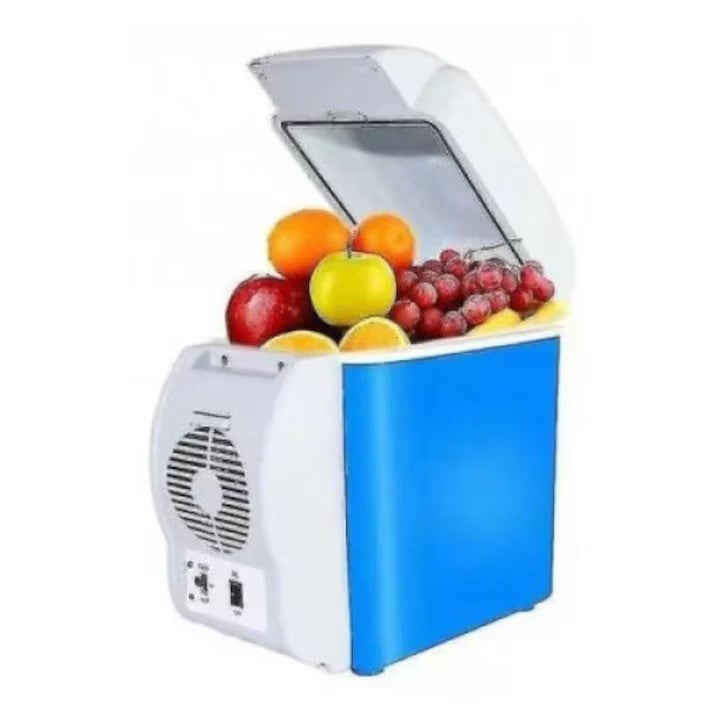 Frigider auto portabil AT PERFORMANCE® 7.5L, 12V, funcție de răcire și încălzire, compact, cu LED, ideal pentru mașină, camping și birou – Alb/Albastru