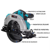 Fierăstrău Circular Electric AT PERFORMANCE® 1200W, 2 Baterii 36V, 10000rpm, 185mm, Motor Fără Perii, Albastru – Tăieri Precise și Versatilitate Maximă