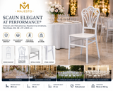 Scaun Elegant AT PERFORMANCE® Chiavari, din Policarbonat, Rezistent la Umiditate, Fără Brațe, Alb, 38 x 37 x 88.5 cm
