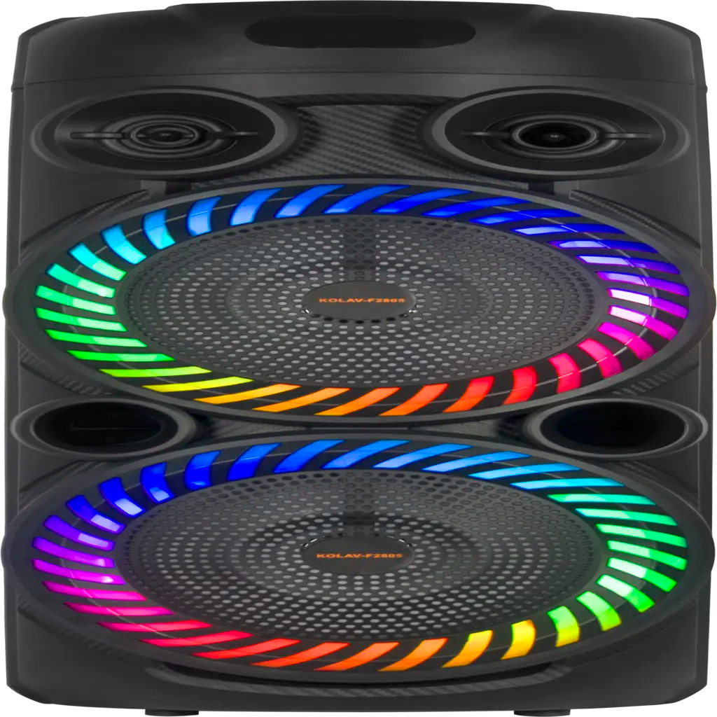 Boxă Karaoke Portabilă KOLAV-F2805 2800W PMPO, 2x8", Bluetooth, Microfon Wireless Inclus, RGB LED, USB-C, TF Card, AUX, TW