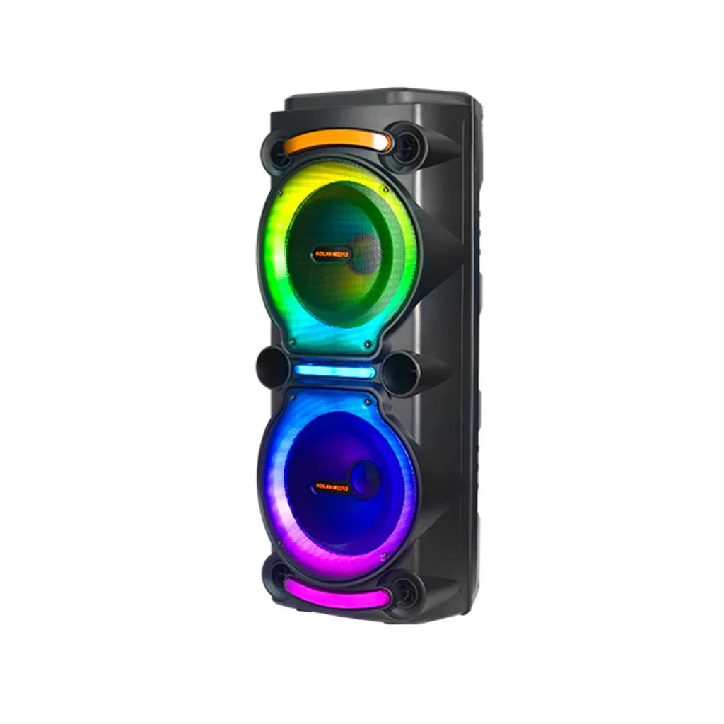 Boxă Karaoke Portabilă KOLAV-M2212, 400W RMS, 2x12", Bluetooth, 2 Microfoane Wireless, RGB LED, TWS, USB-C, TF Card, Telecomandă Inclusă