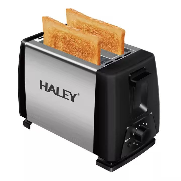 Prajitor de Paine HALEY, 2 Felii, 750W, Automat din Oțel Inoxidabil, Argintiu/Negru