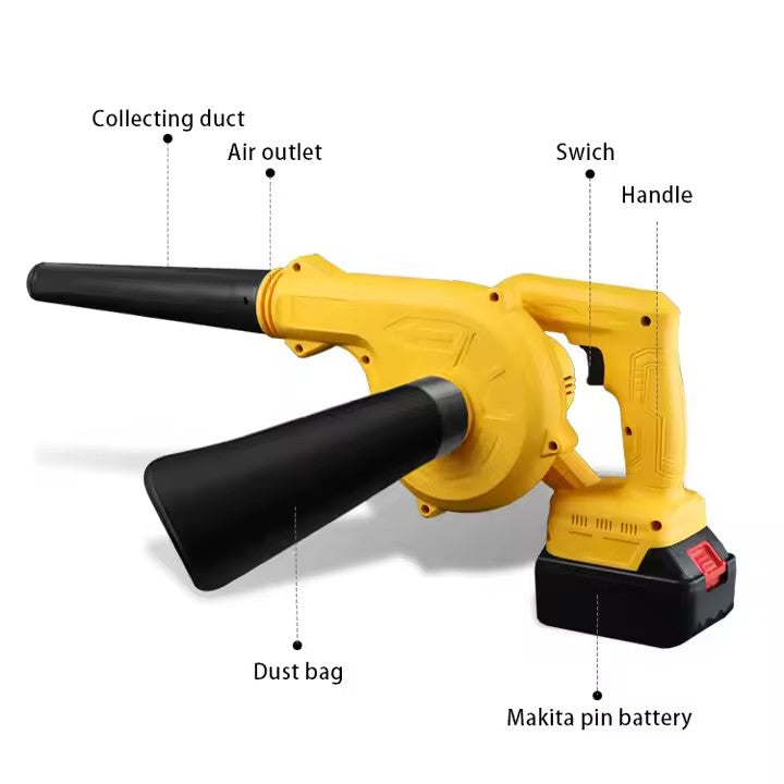 Suflantă și Aspirator fără fir 2 în 1 AT PERFORMANCE® AT-919, 48V, 880W, 18.000 RPM, cu 2 Acumulatori, pentru Frunze, Praf și Zăpadă Ușoară