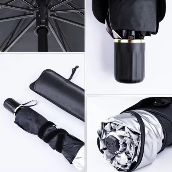 Parasolar Auto Pliabil, Pentru Masina, 140 X 75 Cm, In Forma De Umbrela, Negru-Argintiu, Rezistent UV