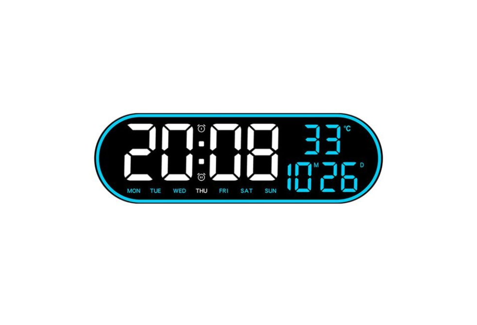 Ceas de perete digital LED, AT PERFORMANCE®, telecomanda, albastru