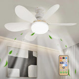 Ventilator de Tavan cu LED și Telecomandă E27, 6 Pale Pliabile, 3 Viteze, 3 Moduri de Iluminare, Bec Ventilator 2 în 1, Montaj Fără Cablare, Alb