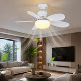 Ventilator de Tavan cu LED și Telecomandă E27, 6 Pale Pliabile, 3 Viteze, 3 Moduri de Iluminare, Bec Ventilator 2 în 1, Montaj Fără Cablare, Alb