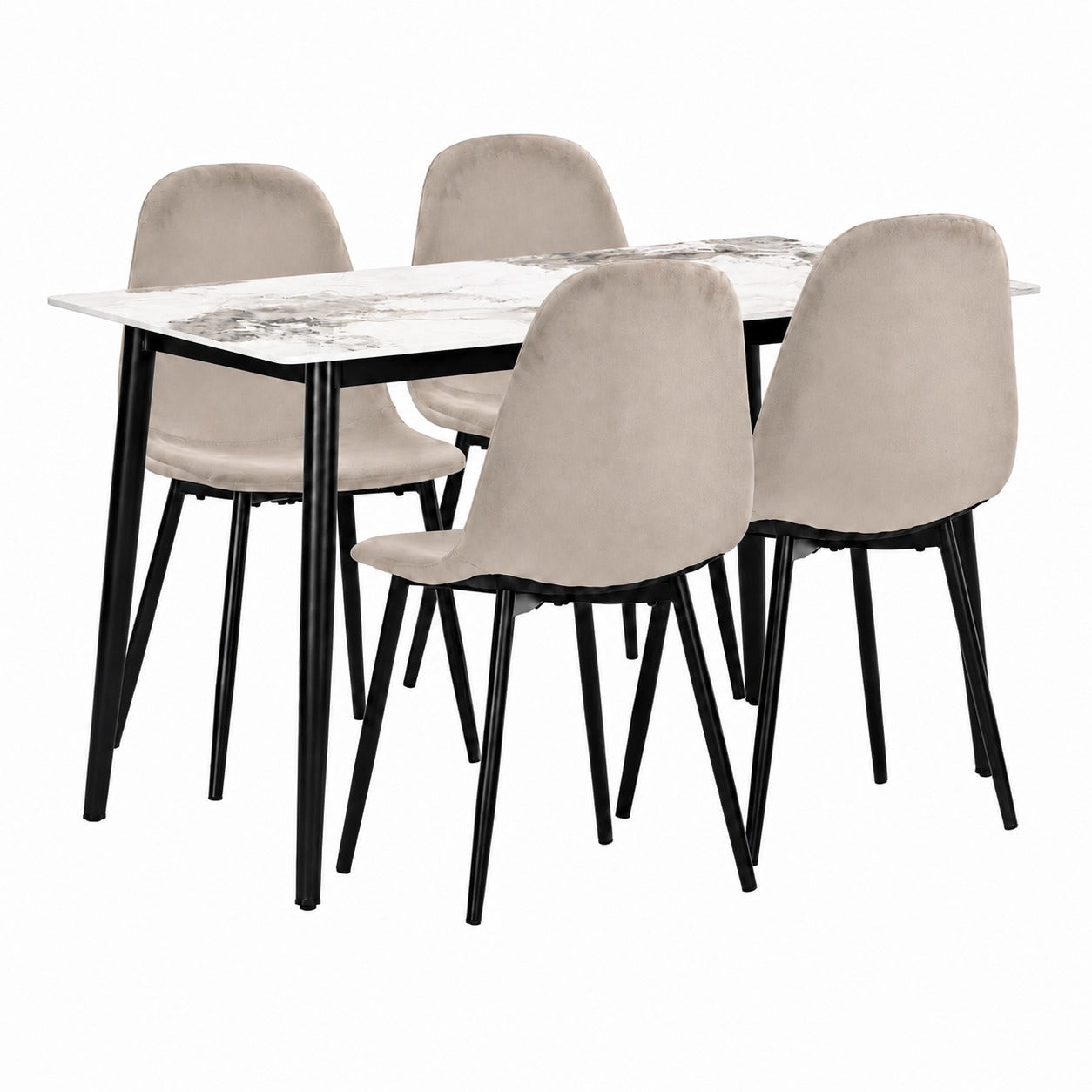 Set masă Bucatarie / Sufragerie cu 4 scaune, blat sintered stone gri și catifea, 120x70 cm