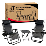 Set 2 Scaune Șezlonguri Zero Gravity + Masă cu Suport Pahare AT PERFORMANCE® – Pachet Promo Exterior