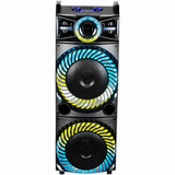 Boxă Karaoke Portabilă AT PERFORMANCE® 2250W PMPO, 2 x 15", Bluetooth, RGB LED, 2 Microfoane Wireless