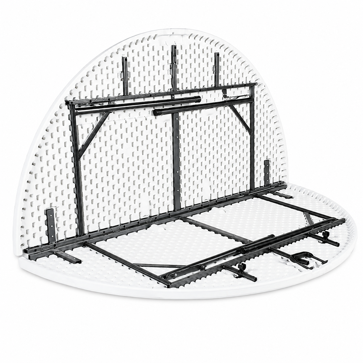 Masă Pliabilă Rotundă AT PERFORMANCE®, Ø180 cm, Cadru Metalic, Blat HDPE, Alb, pentru Evenimente și Catering