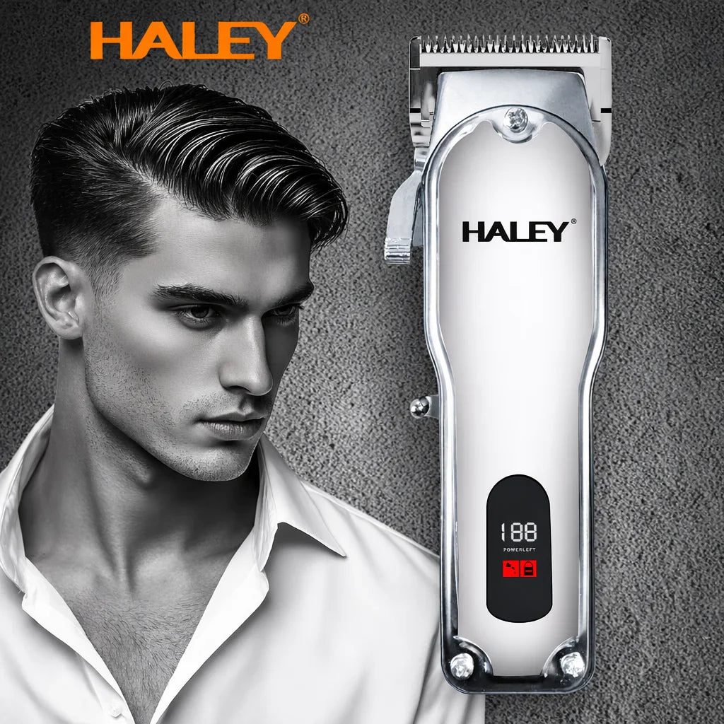 Mașină de tuns profesională HALEY HY-4507, fără fir, afișaj LCD, baterie 1800mAh, lame inox