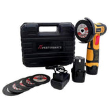 Mini Polizor Flex Unghiular Portabil, AT PERFORMANCE®, 2 acumulatori 12V, 750W, 1500 mAh, 19500 rpm, 6 discuri 76 mm, Autonomie Mare