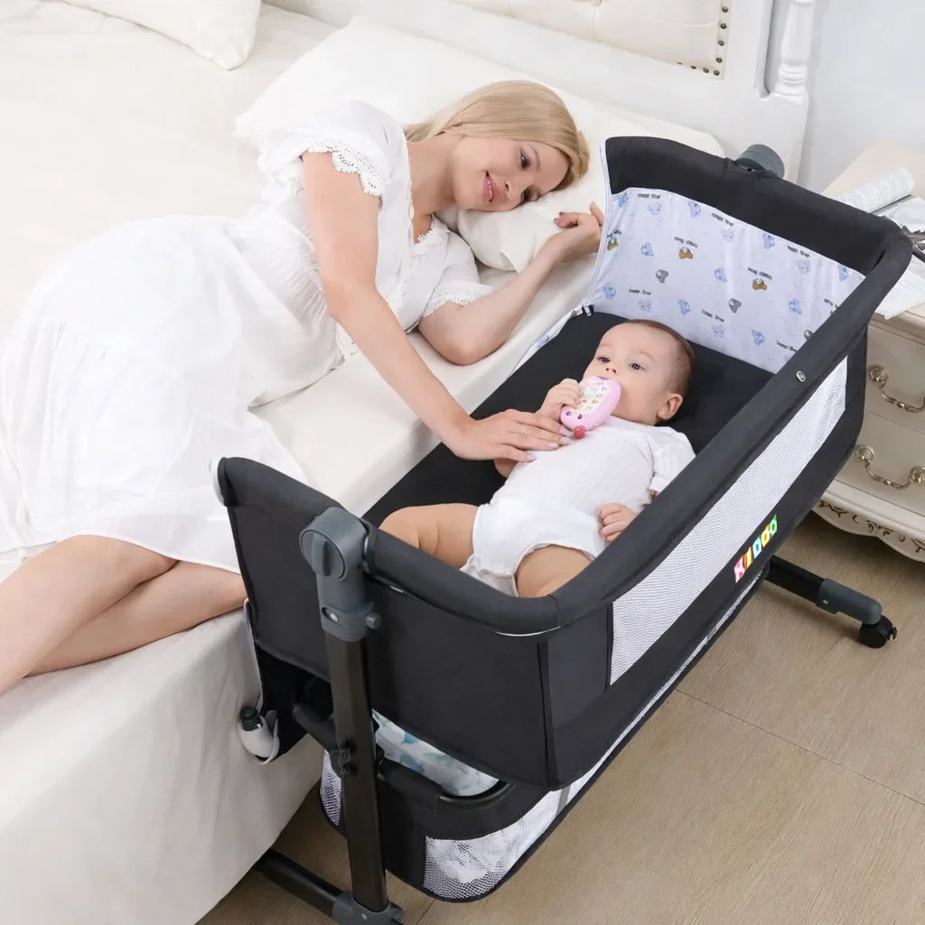 Pătuț Reglabil și Portabil 6 în 1 KIDOO® pentru Bebe – Saltea, Plasă Anti-Țânțari și Coș de Depozitare