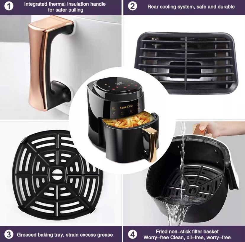 Friteuză cu Aer Cald Fry Digital AT PERFORMANCE® 8L, 2400W, 8 Programe, Temperatură Reglabilă, Timer 60 Min – CADOU 100 Buc Hârtii de Copt