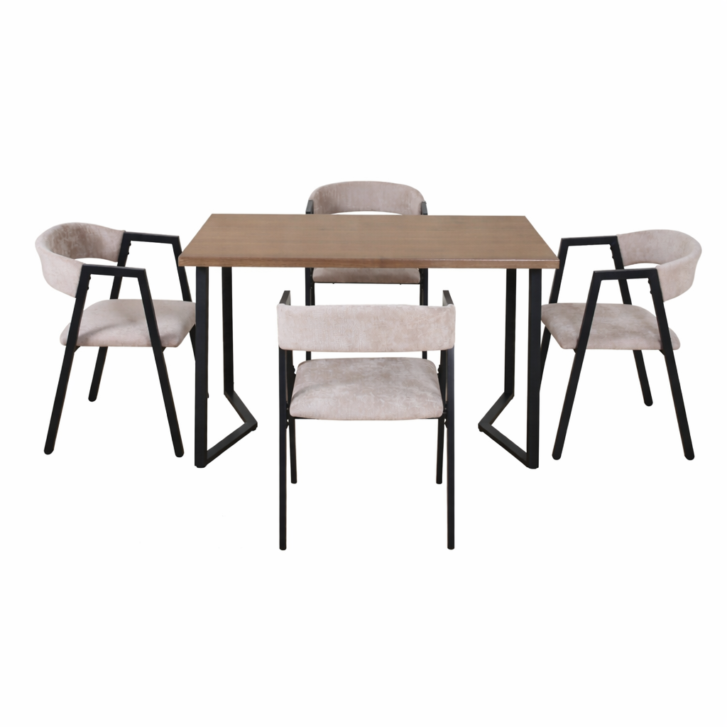 Set Masă Bucatarie Si Sufragerie 120x70 cm cu 4 Scaune, Blat Lemn, Cadru Metalic – Stil Modern