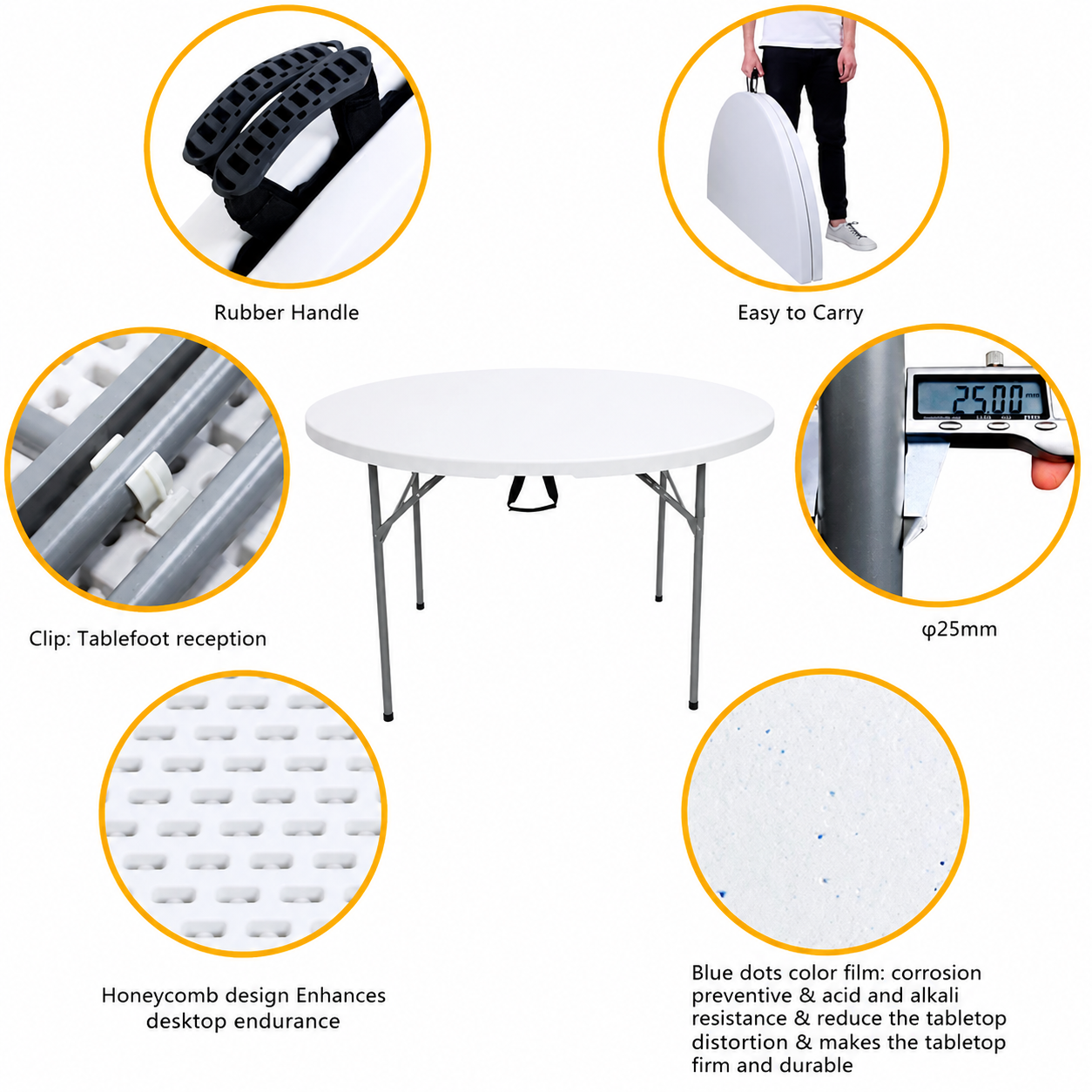 Masă Rotundă Pliabilă AT PERFORMANCE® 150 cm, HDPE Profesional, 400 kg, pentru Evenimente și Catering
