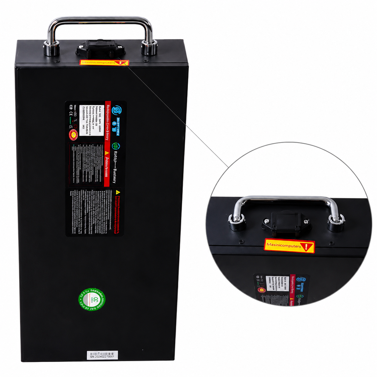 Acumulator Li-Ion pentru Scuter Electric, 60V 20Ah, 1200Wh, Carcasă Metalică, Mâner pentru Transport, 33 × 19 × 8 cm