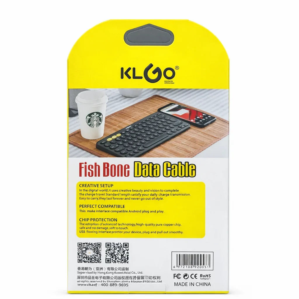 Cablu Încărcare Rapidă KLGO S-23 Fish Bone Micro USB 2.4A – 1m