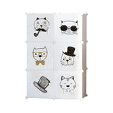 Dulap modular pentru copii 6 rafturi , AT PERFORMANCE® , Alb cu pisicute 🐱🎀👓🎩