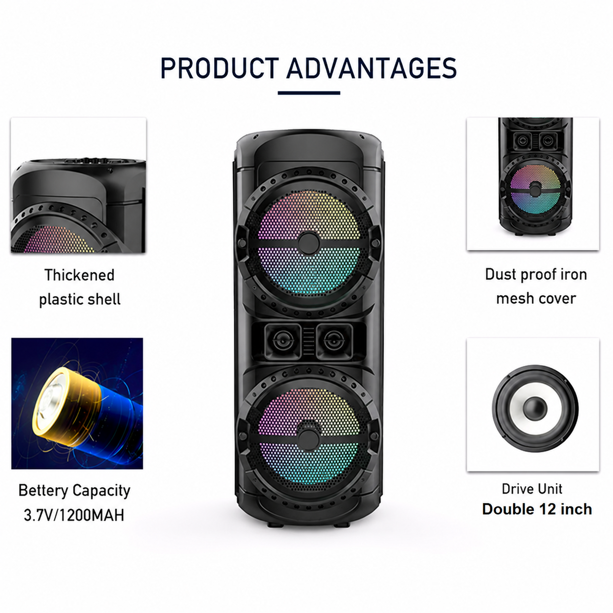 Boxă Portabilă Karaoke Sing-e ZQS12201, 400W, Bluetooth, Dual 12", Microfon Wireless Inclus, LED RGB, USB/TF/AUX, Radio FM, Acumulator Reîncărcabil