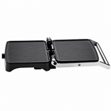 Grill electric HALEY HY-8605, 2000W, deschidere 180°, temperatură reglabilă, plăci antiaderente, tavă pentru grăsime, sistem cu balama flotantă