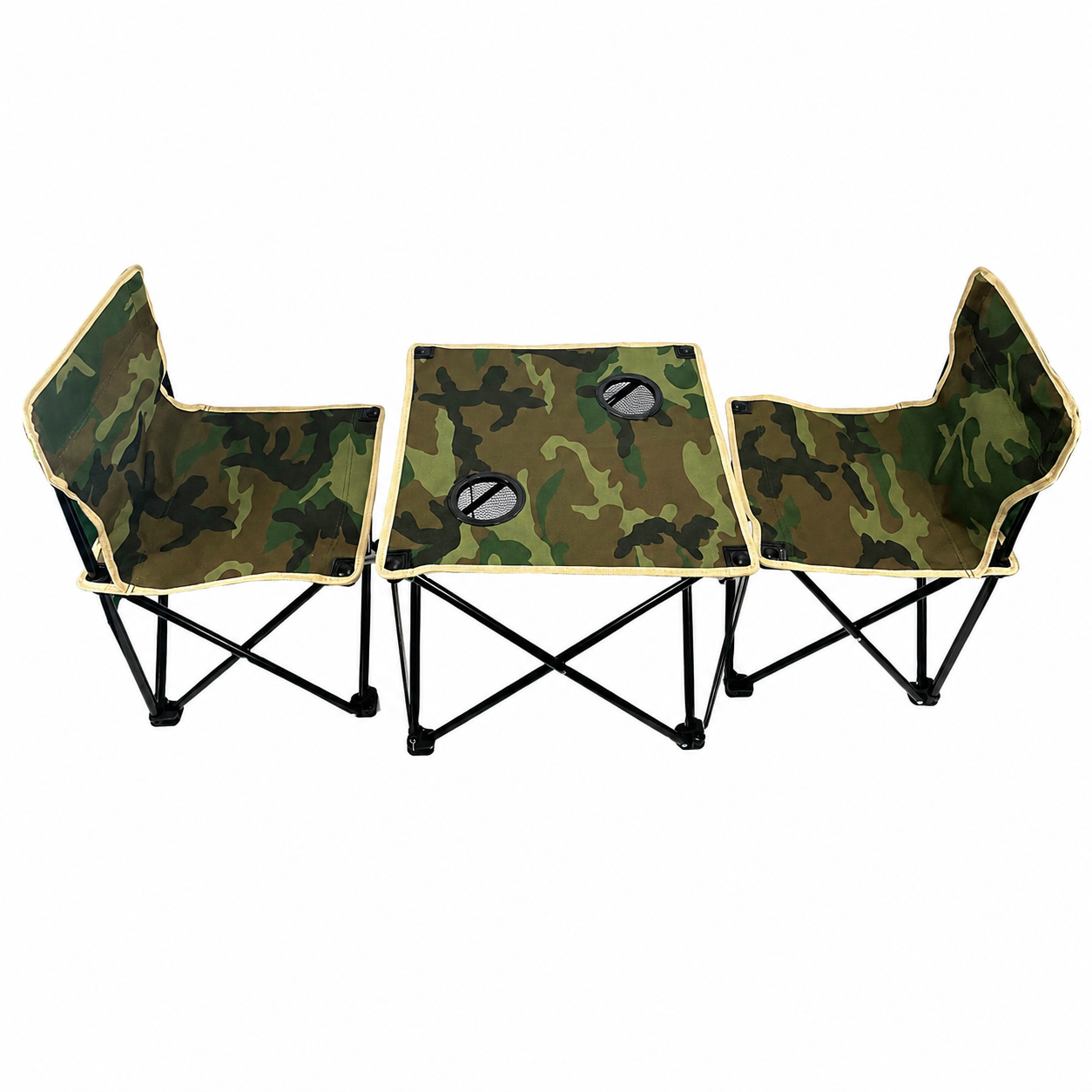 AT PERFORMANCE® Set Camping Pliabil cu Masă și 2 Scaune Camuflaj, Geantă Inclusă, Suportă 100 kg, Model AT-2072
