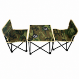AT PERFORMANCE® Set Camping Pliabil cu Masă și 2 Scaune Camuflaj, Geantă Inclusă, Suportă 100 kg, Model AT-2072
