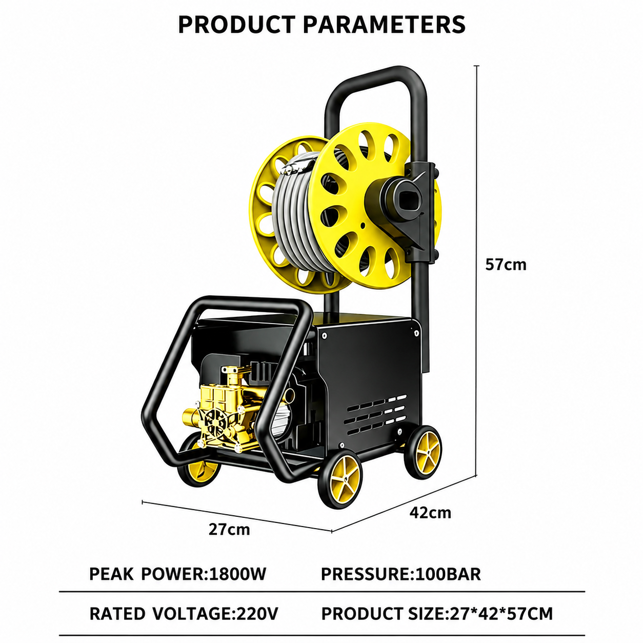 Spălător cu Înaltă Presiune AT PERFORMANCE® AT-2091, cu Tambur pentru Furtun, Pulverizator pentru Spumă și Kit Complet de Accesorii