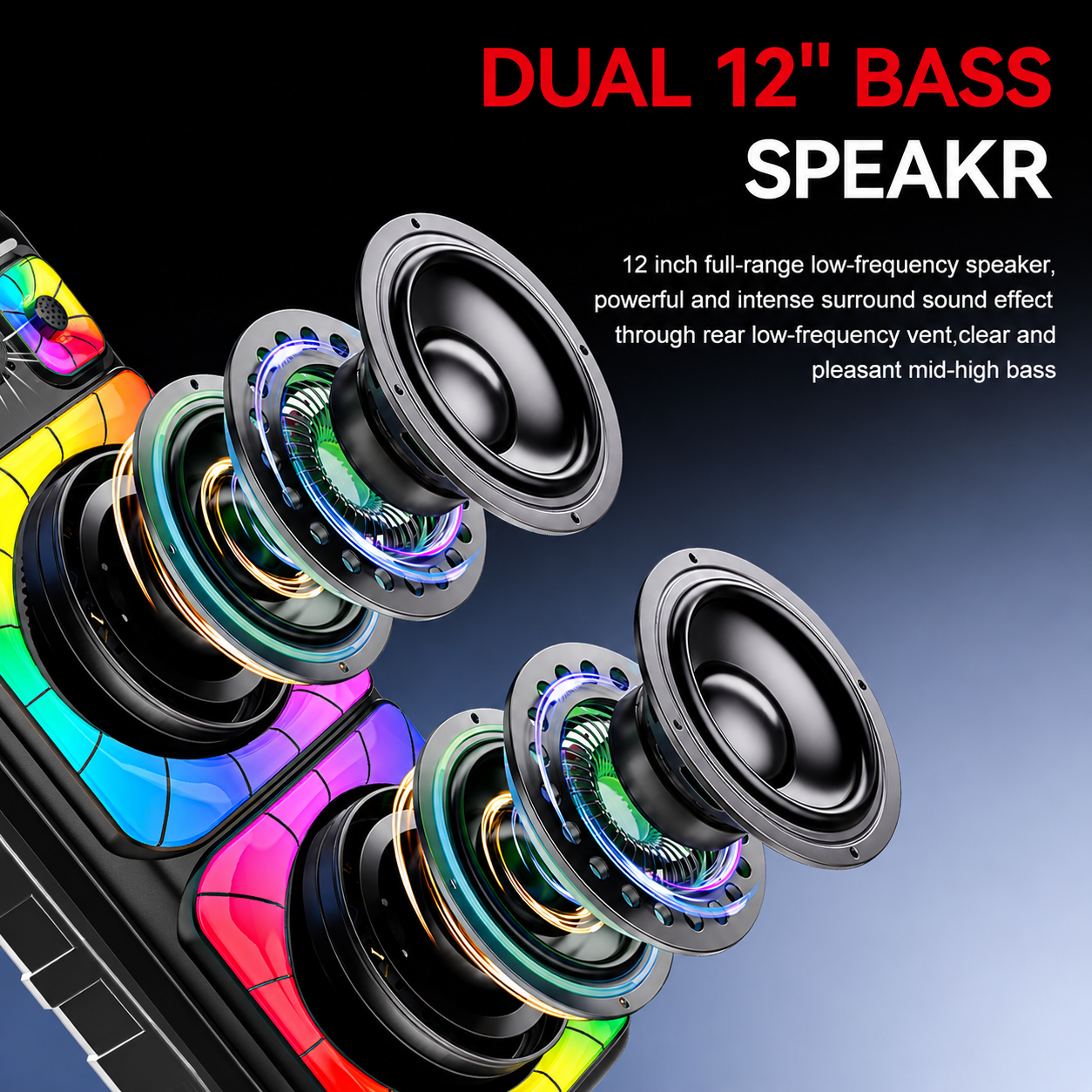 Boxă Portabilă Karaoke Sing-e ZQS12213, Bluetooth, 2x12", 80W, Microfon Wireless, LED RGB, USB/TF/AUX, Telecomandă, Acumulator 5000mAh