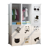 Dulap modular pentru copii 12 rafturi , AT PERFORMANCE® , Alb cu pisicute 🐱🎀👓🎩