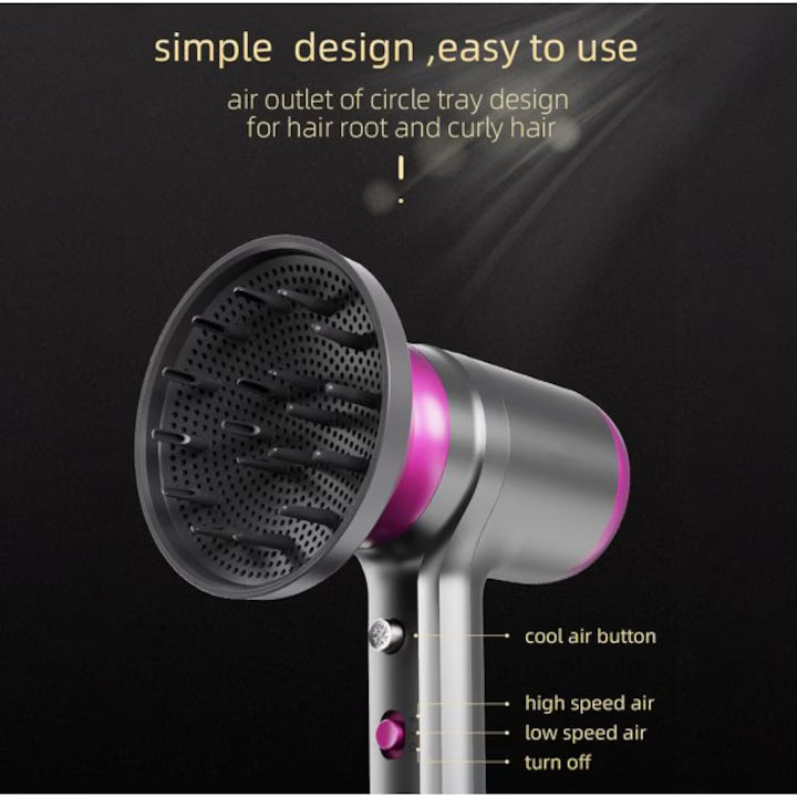 Uscator de par Original At Performance, cu Led, 2 trepte de Viteza, 2 Capete, Ioni Negativi, Aer rece/ cald, 1250 W, Gri/Fucsia